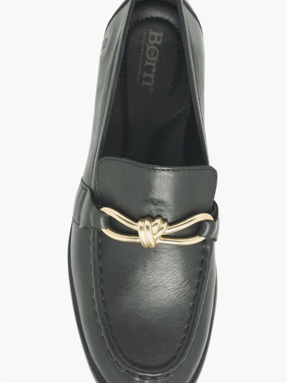 Born Caley Black Leather Loafer with Gold Knot Bit Accent - Picture 2 of 10